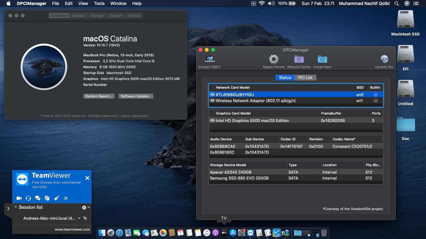 Success Hackintosh macOS Catalina 10.15.7 Build 19H2 at Asus A455LF-WX042D